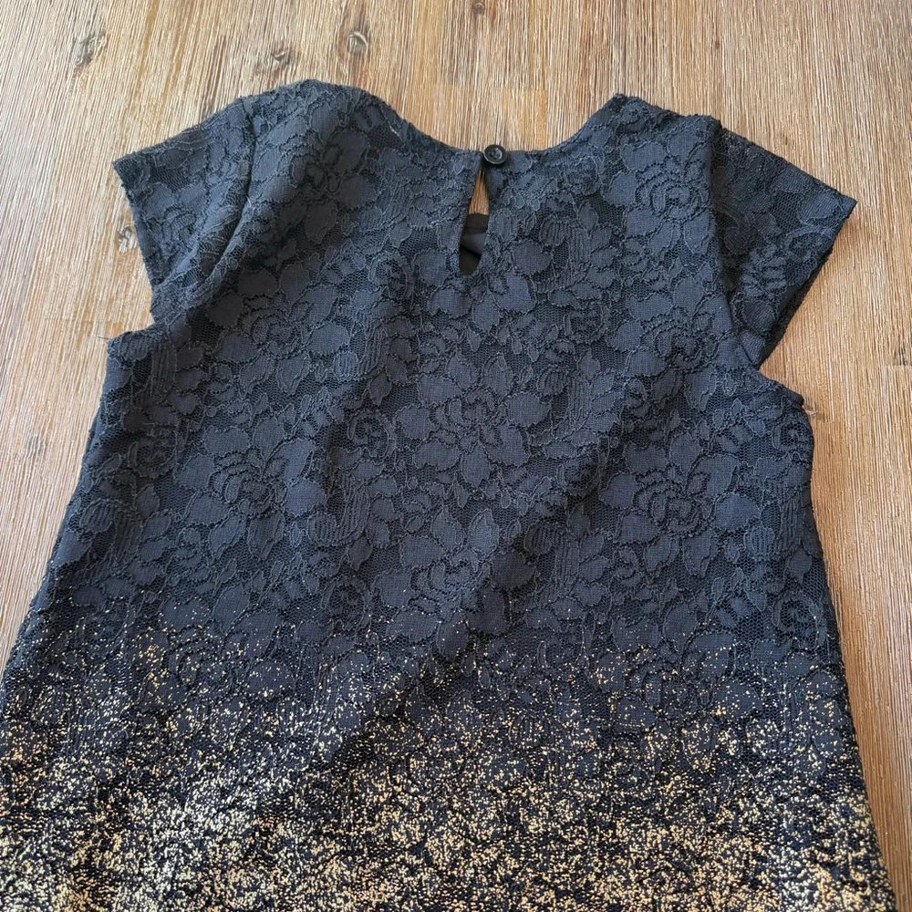 3/27$ Blueberi Boulevard Black and Gold Lace Kids Dress size 12 - Picture 8 of 12